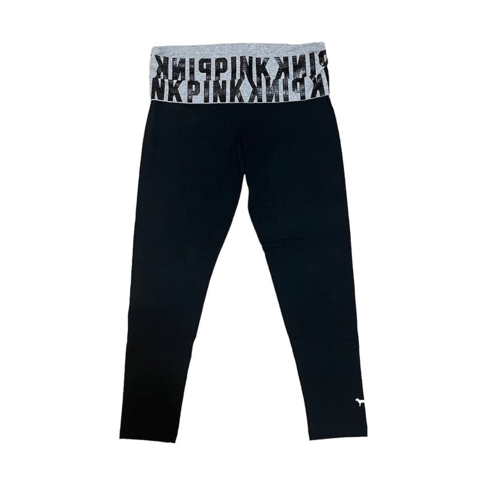 Victoria’s Secret PINK Yoga Leggings - Grey fold over waist & black rhinestones